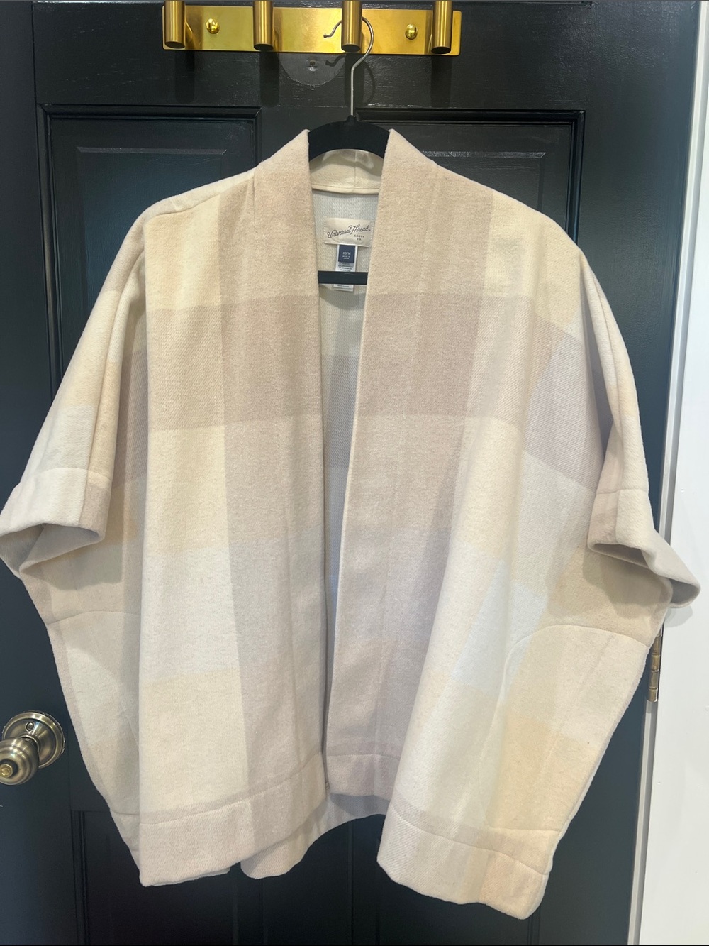 Universal Thread Cream Plaid Open-Front Cardigan